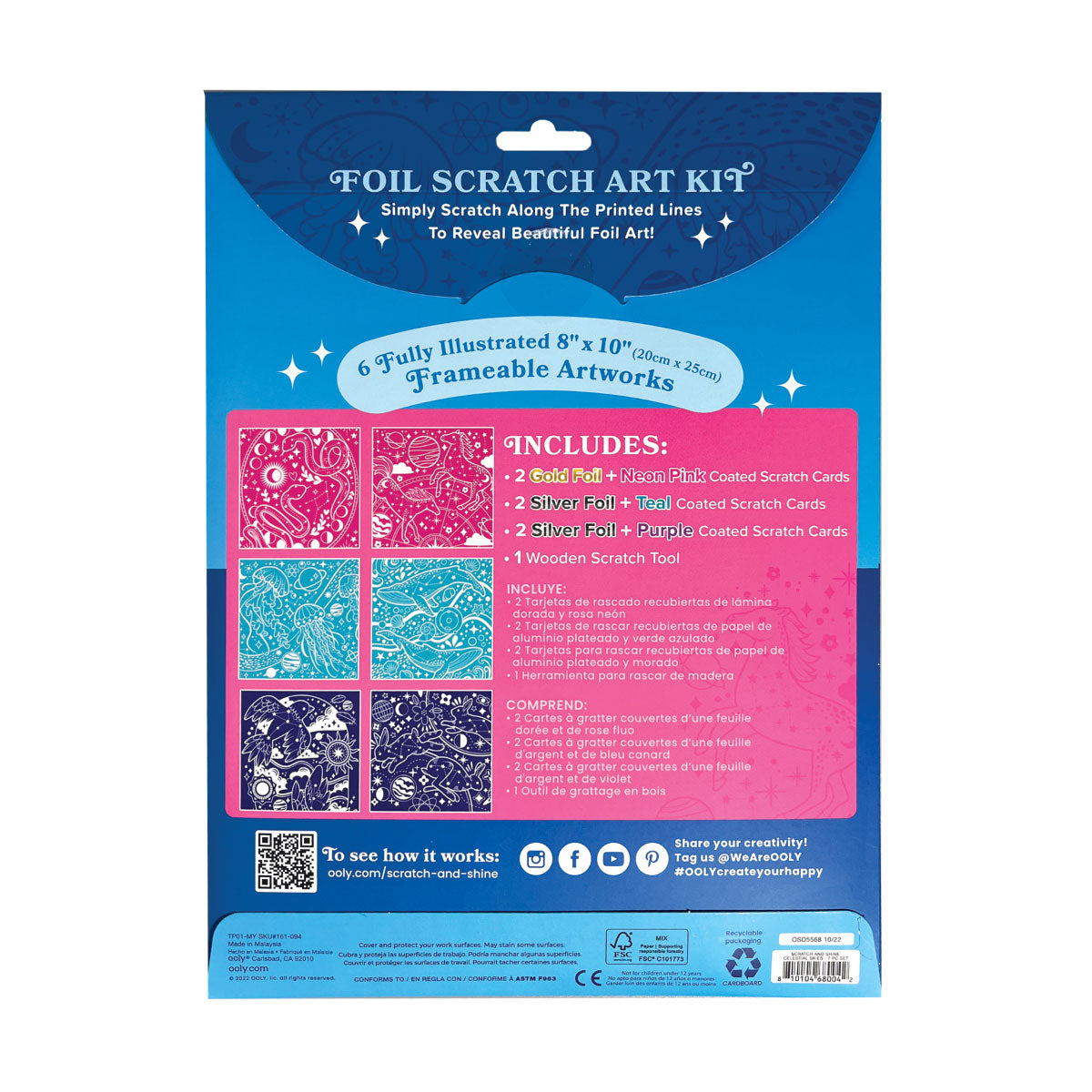 Ooly Scratch And Shine Foil Scratch Art Kit - Celestial Skies