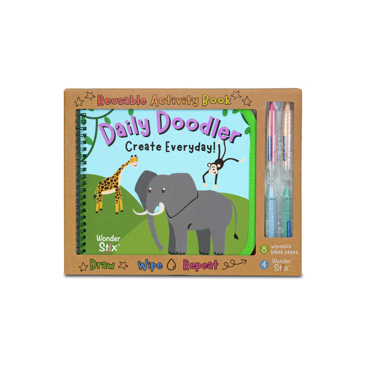 Daily Doodler Animals Reusable Book with 4 Wonder Stix