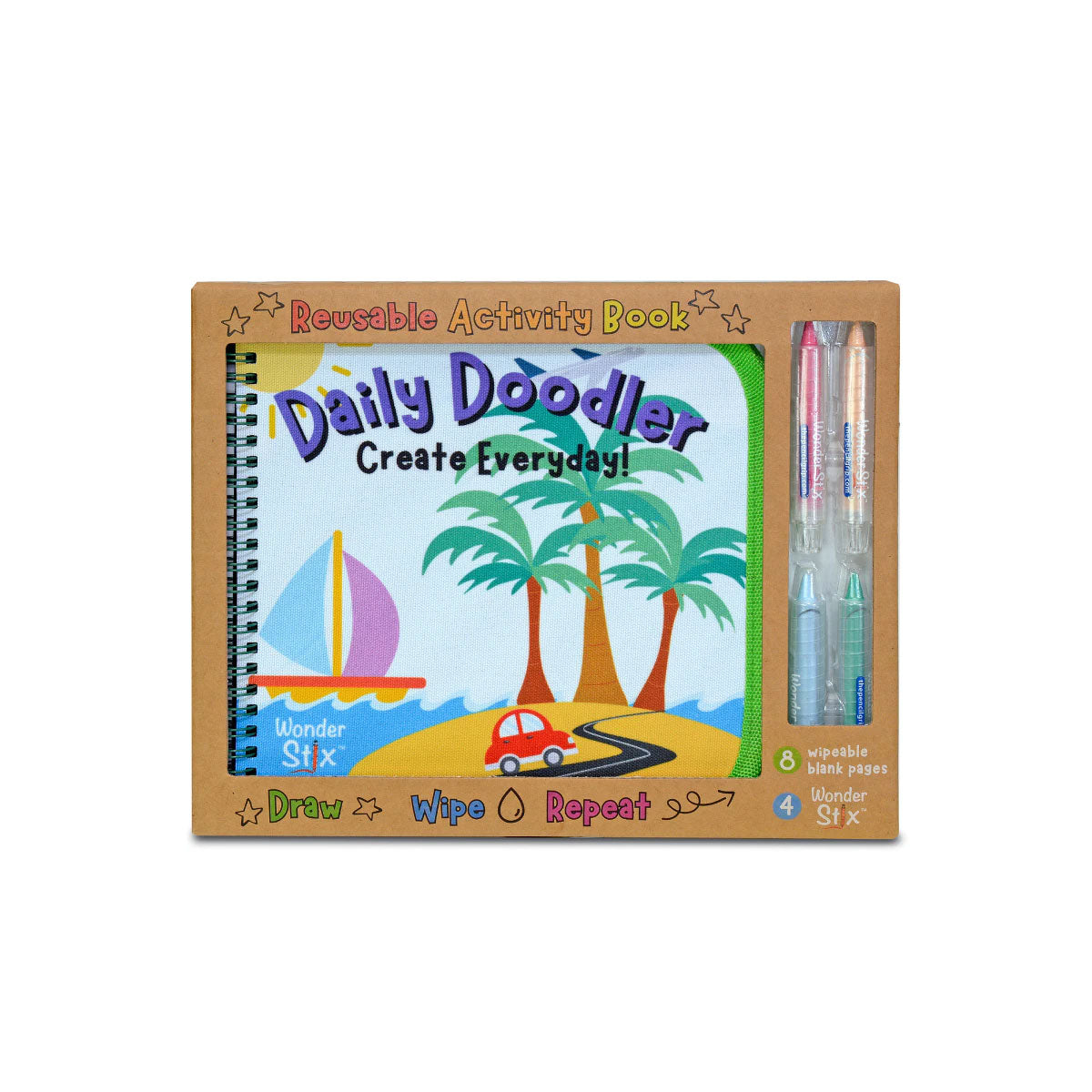Daily Doodler Travel Reusable Book with 4 Wonder Stix