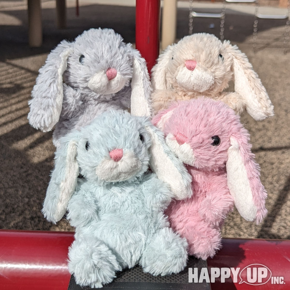 Jellycat Yummy Bunny in blue, pink, gray, and cream