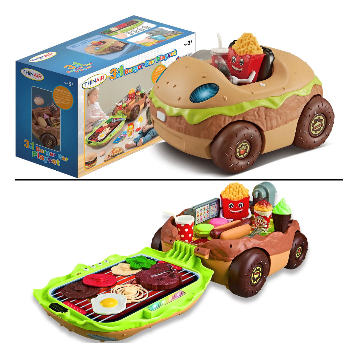 3 in 1 Burger Car Food Truck Playset