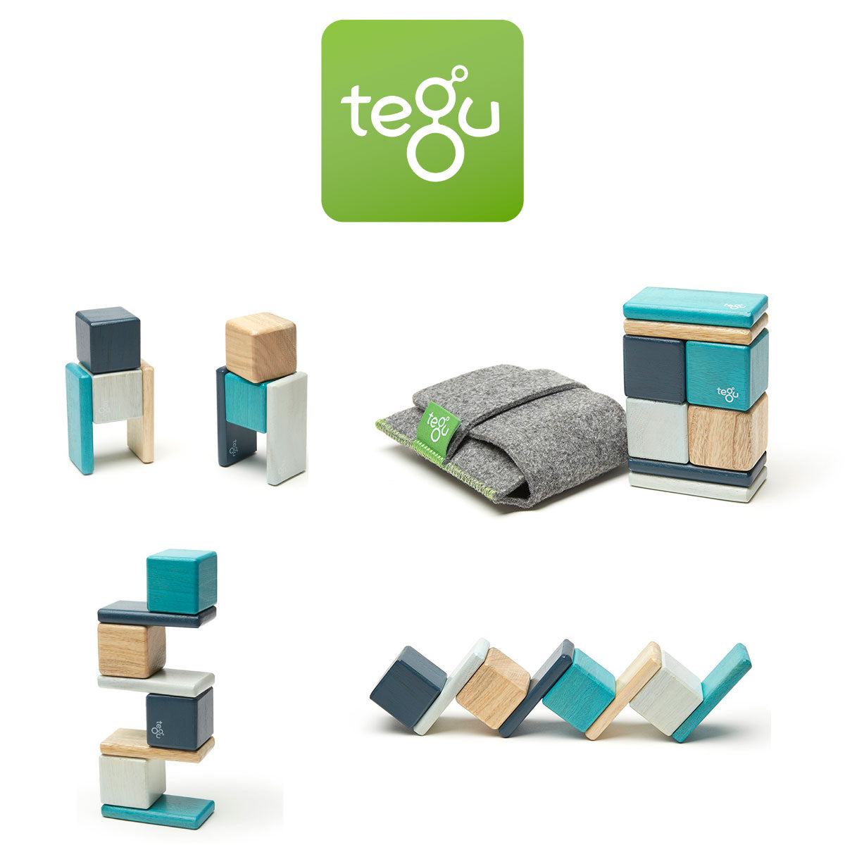 Tegu Original Pocket Pouch 8 Piece Block Set - Blues