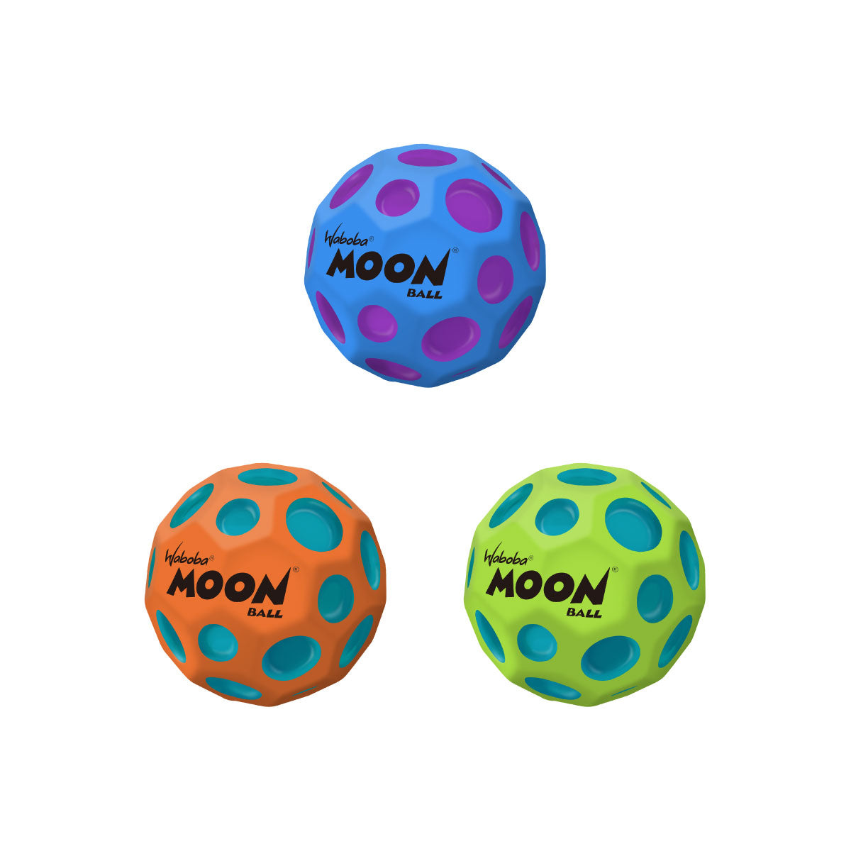 Waboba Martian Moon 2.5” Ball Colors - Blue with purple, orange with turquoise, lime green with turquoise