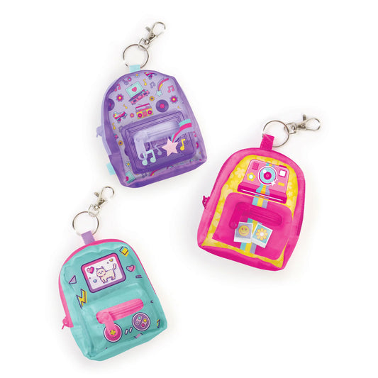 3C4G Retro Mini Backpack With Stationery - Aqua Kitty Game, Purple Music, or Pink Polaroid