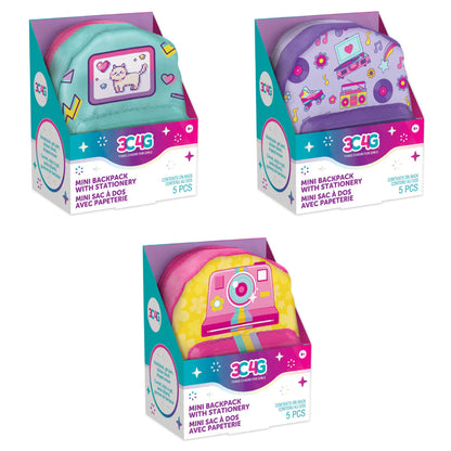 3C4G Retro Mini Backpack With Stationery - Aqua Kitty Game, Purple Music, or Pink Polaroid