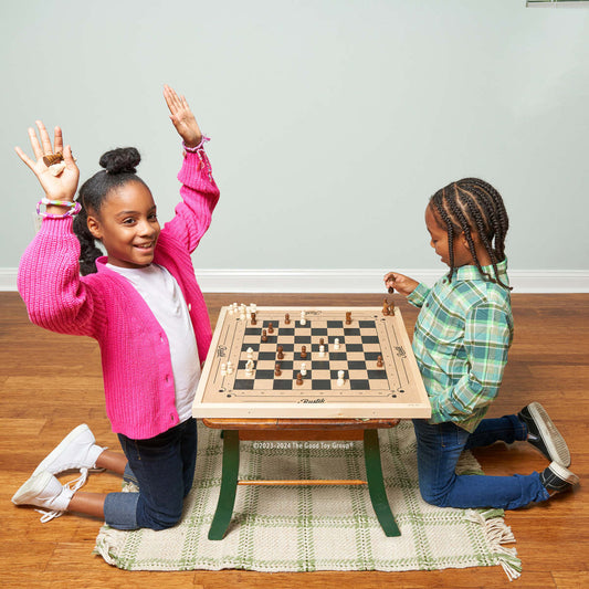 Rustik 3-in-1 Chess, Checkers, and 4-Player Slingpuck