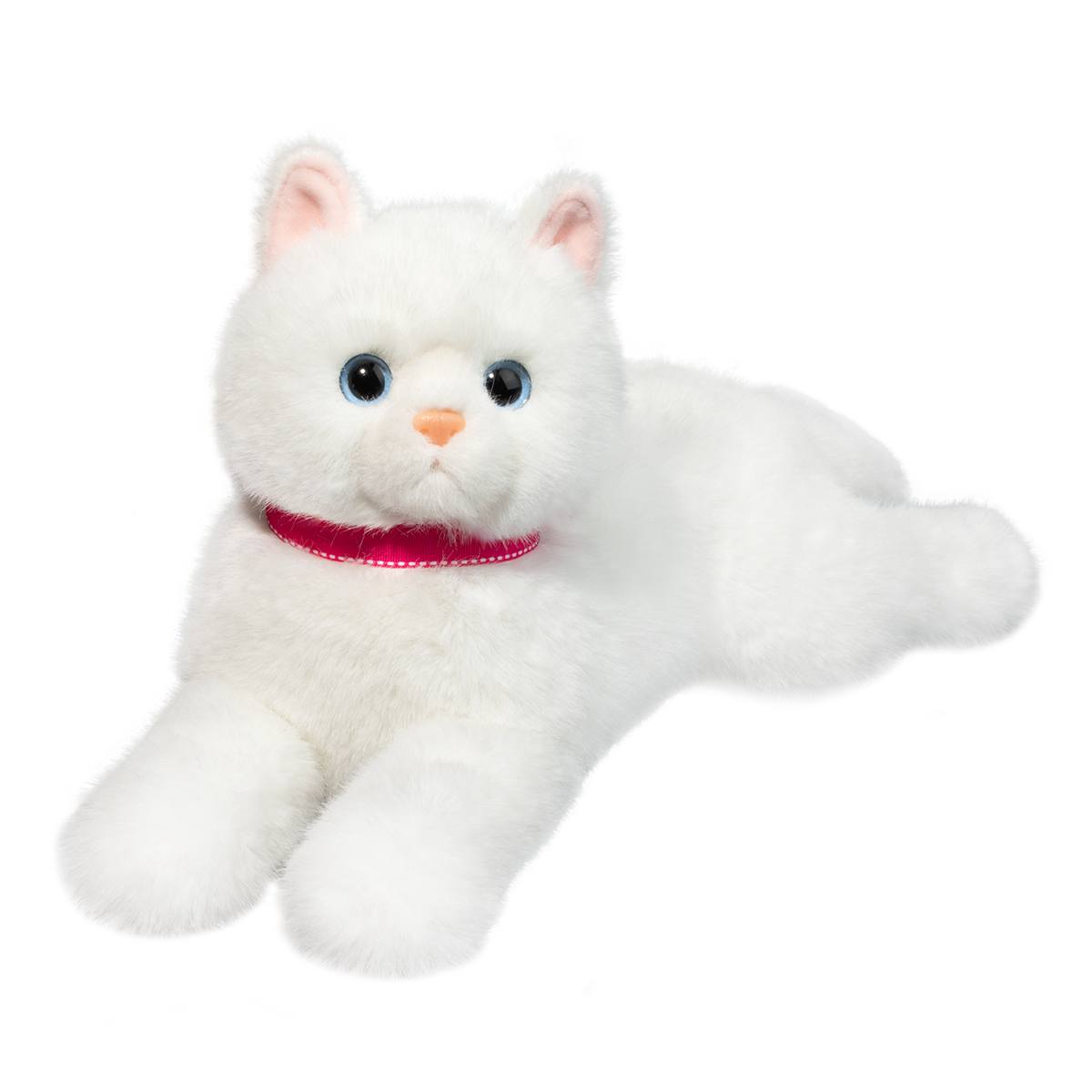 Alba White Cat DLux 15" kitty with red collar by Douglas Plush.