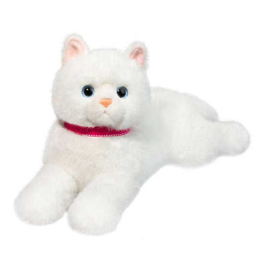 Alba White Cat DLux 15" kitty with red collar by Douglas Plush.