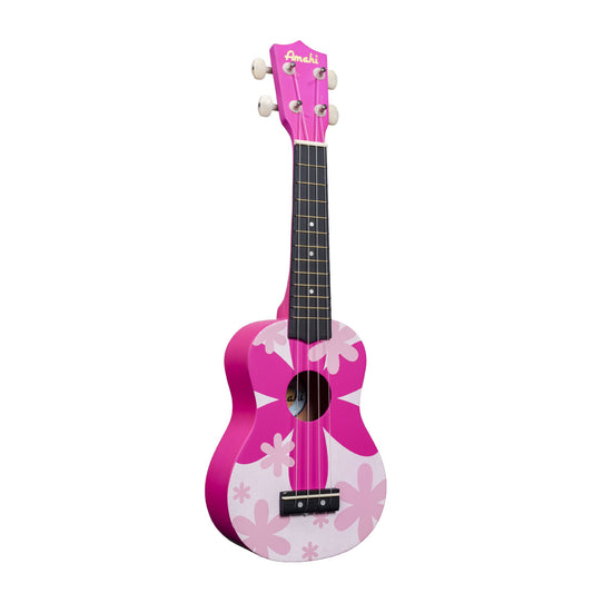 Amahi Pink Flower Painted Soprano Ukulele