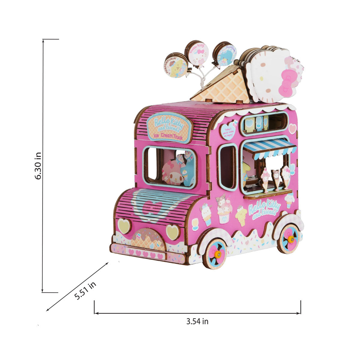 Hello Kitty and Friends Ice Cream Truck, 3D Wooden Music Box Puzzle, by Hands Craft.