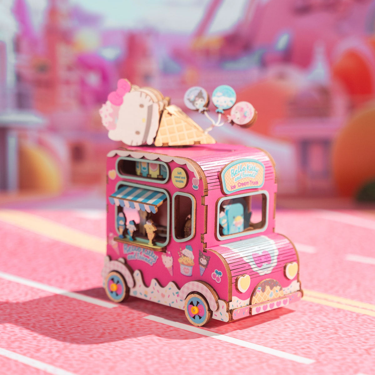 Hello Kitty and Friends Ice Cream Truck, 3D Wooden Music Box Puzzle, by Hands Craft.