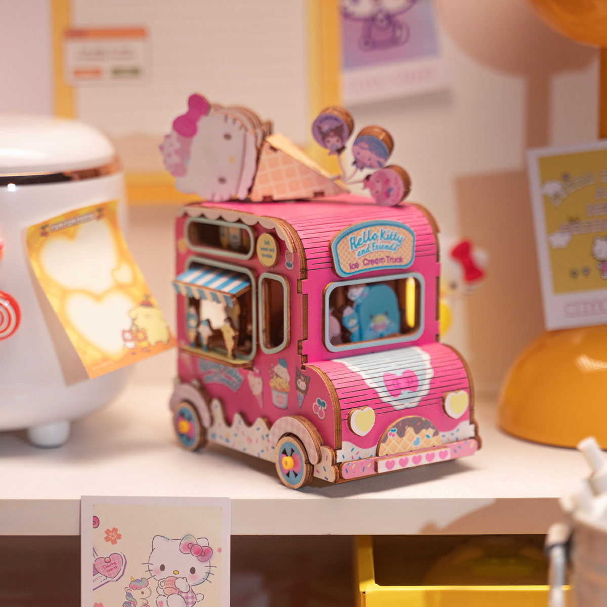 Hello Kitty and Friends Ice Cream Truck, 3D Wooden Music Box Puzzle, by Hands Craft.