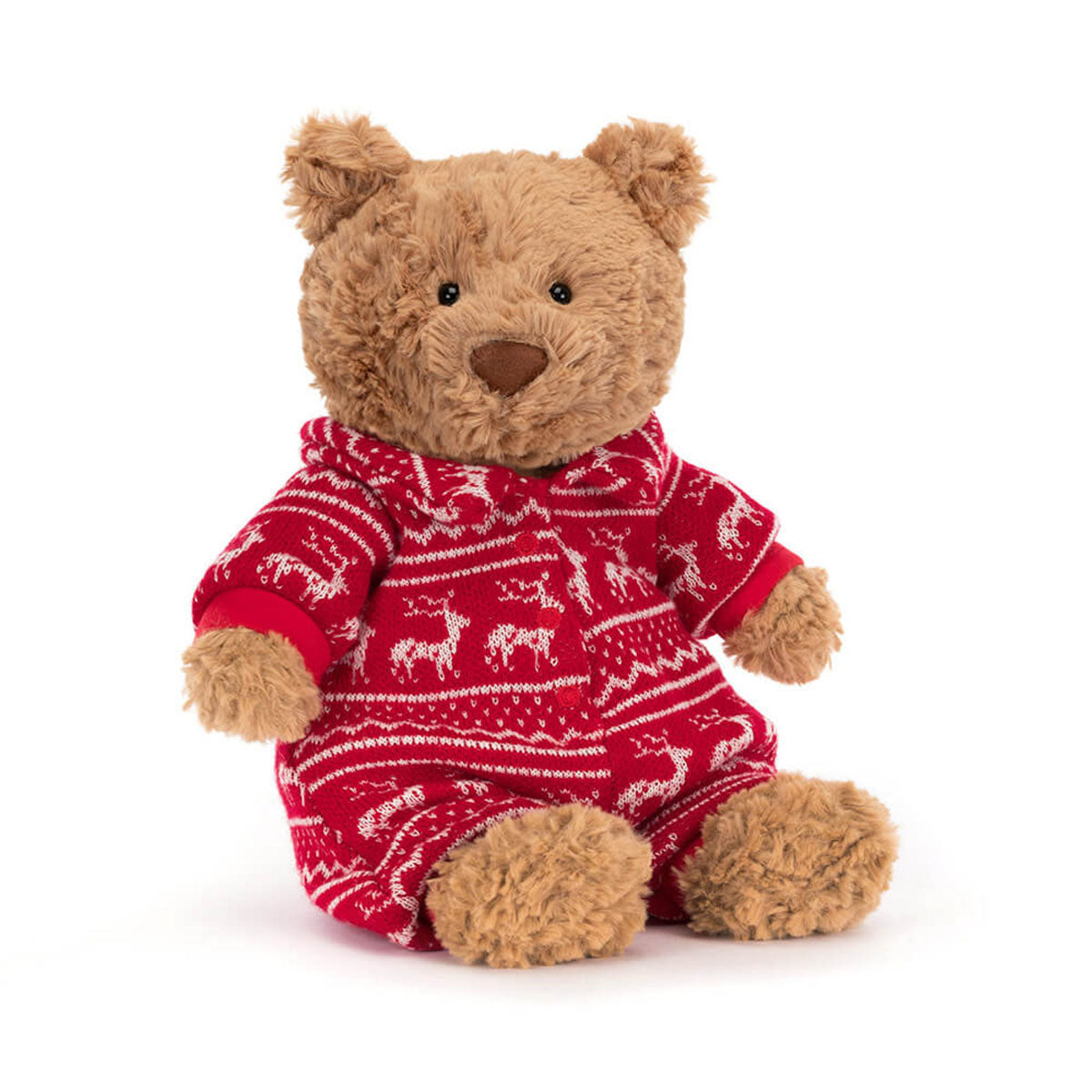 Bartholomew the brown Bear in red Winter Pajamas from Jellycat.