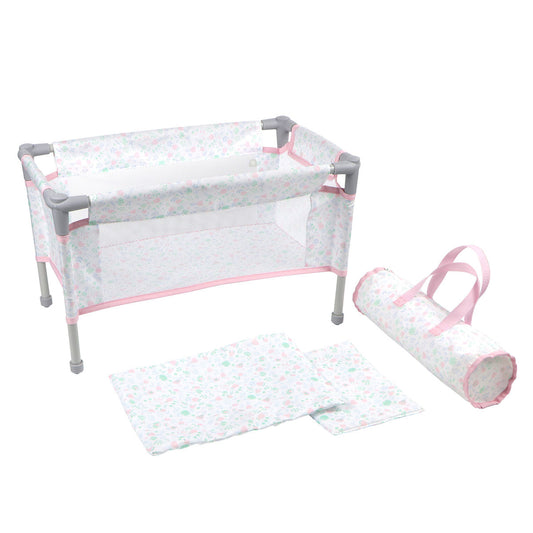 Berenguer Boutique Baby Doll Crib Playpen with Travel Bag - Pink