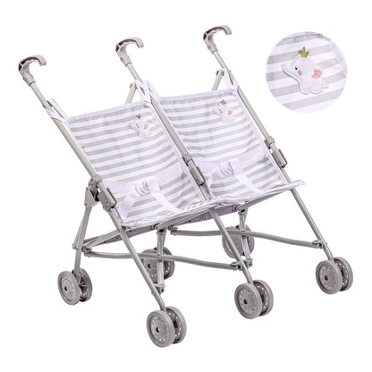 Berenguer Boutique Twin Baby Doll Umbrella Stroller - Elephant Grey