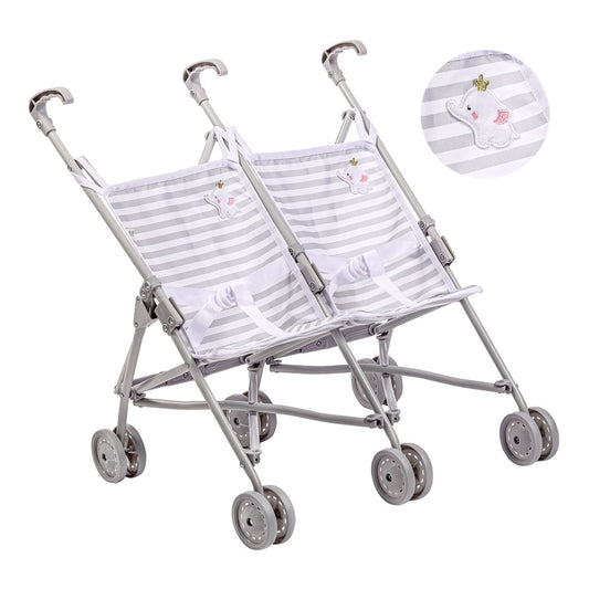 Berenguer Boutique Twin Baby Doll Umbrella Stroller - Elephant Grey
