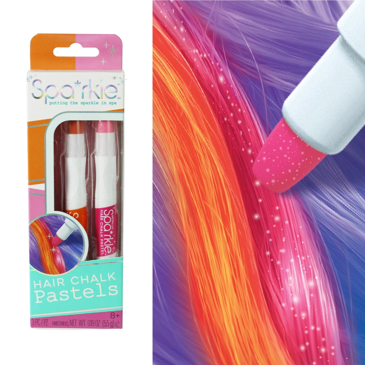 Spa*rkle Hair Chalk Pastels - 2 Pack Orange and Pink