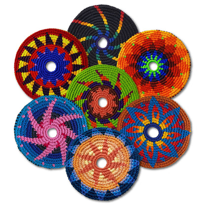 Buena Onda Games MayaFlya Indoor Woven Flying Discs - 7” - pattern and color examples