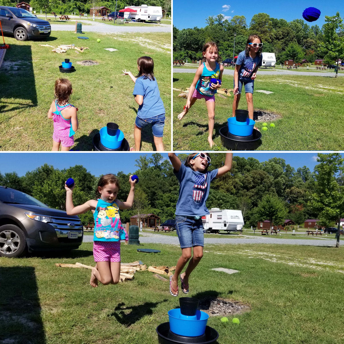 Kids playing Bulzibucket at camp ground