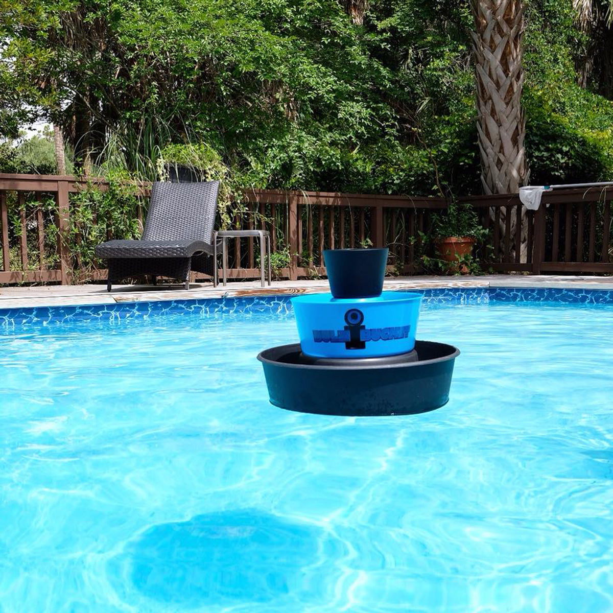 Bulzibucket floating in a pool