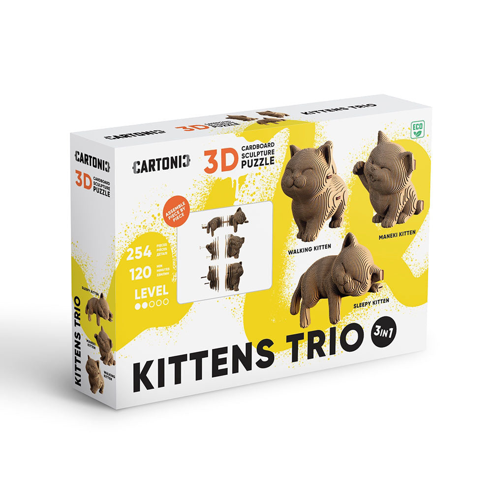 Cartonic 3D Cardboard Sculpture Trio - Kittens
