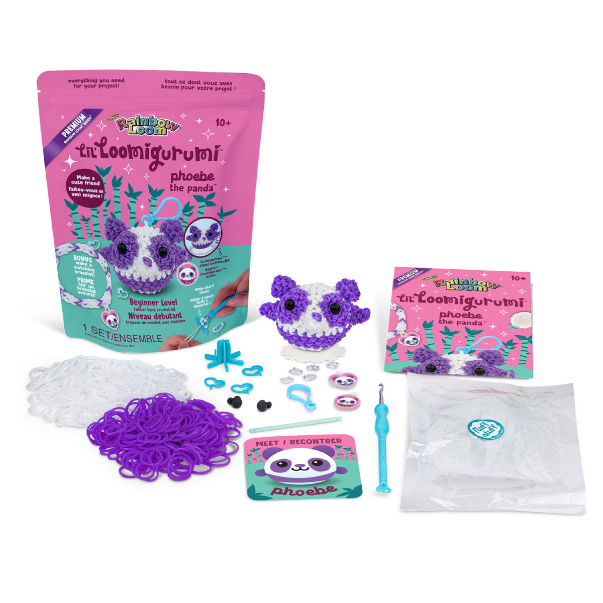 Rainbow Loom Lil’ Loomigurumi Phoebe the Purple Panda Contents