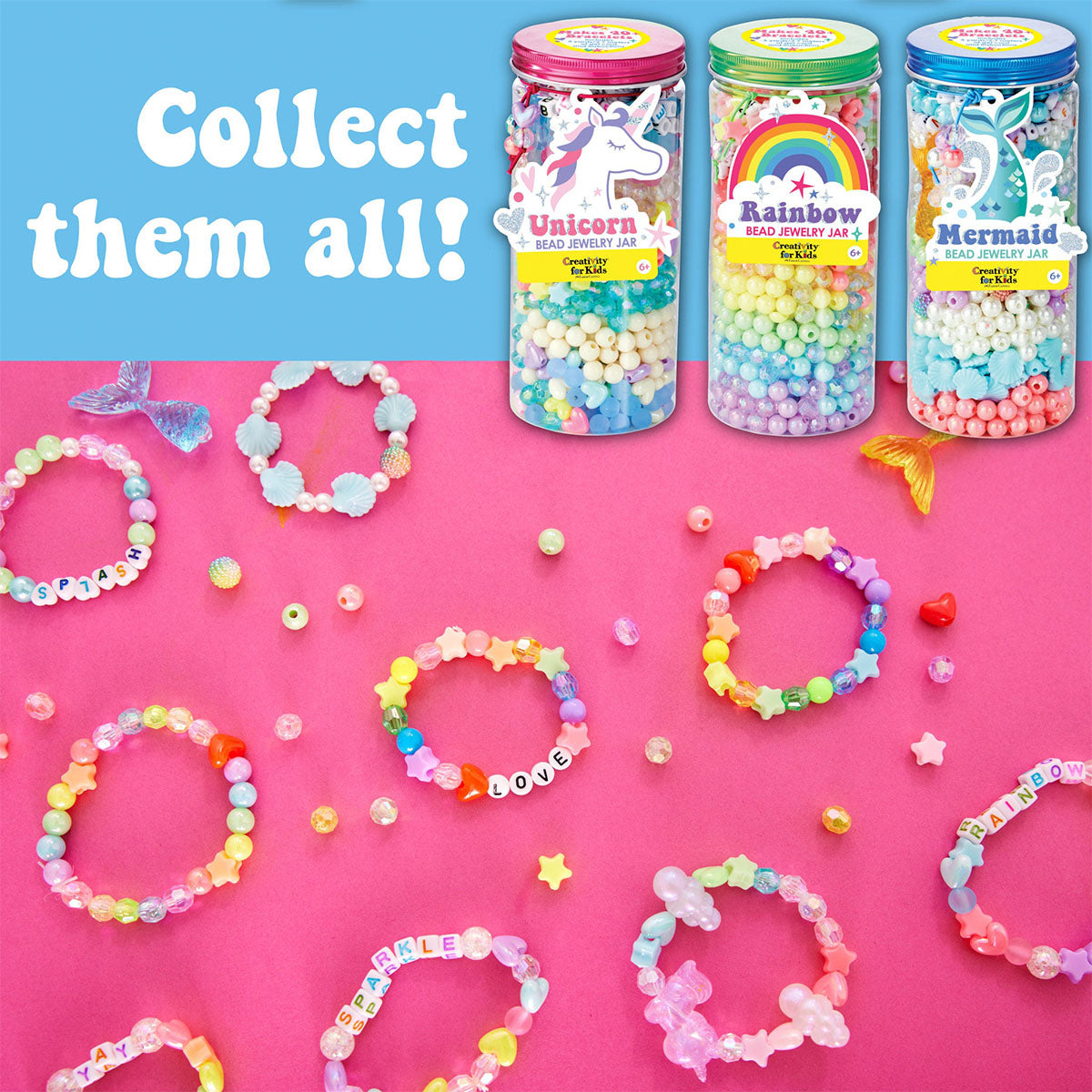 Collect them all! Unicorn, Rainbow, and Mermaid Jars Bead Jewelry by Creativity for Kids.