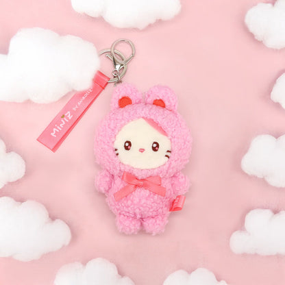 Coosy Anirollz Miniz Bunny Costume Plush Clips - Kittiroll in Pink Bunny Costume with Pink Inner Ears and a Pink Bow