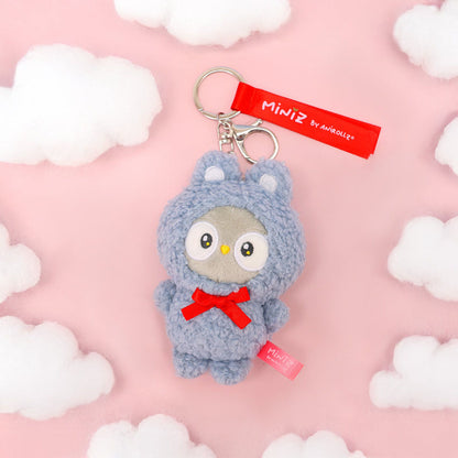Coosy Anirollz Miniz Bunny Costume Plush Clips - Owlyroll in Gray Bunny Costume with White Inner Ears and a Red Bow