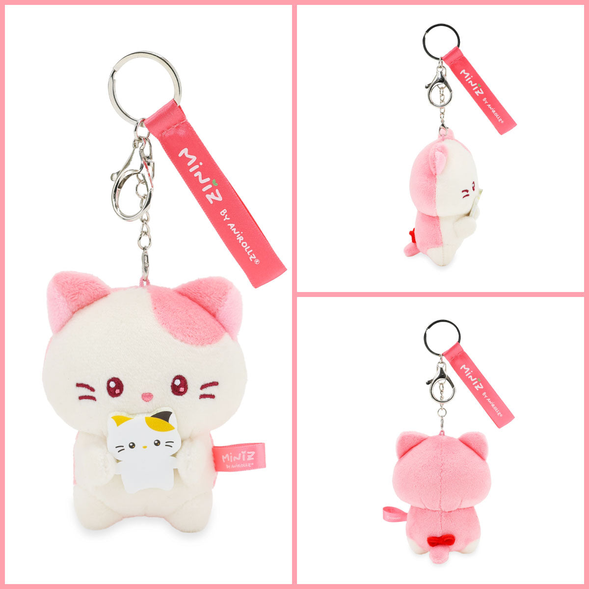 Coosy Anirollz Miniz Mini-Me Kittiroll Plush Clip Front, Side, and Back views