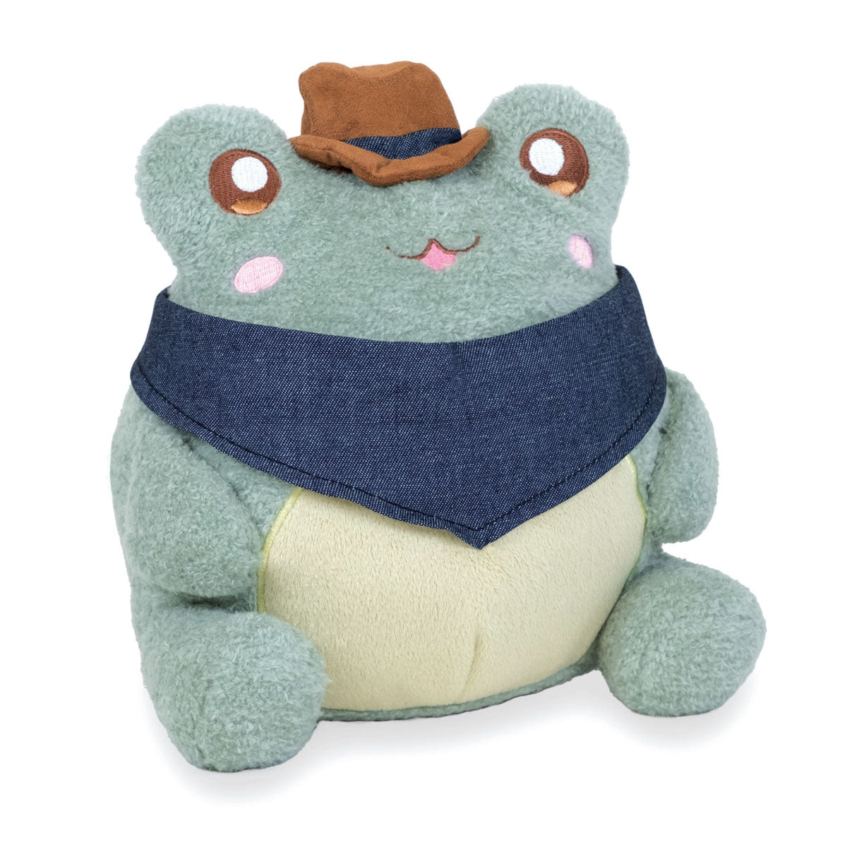 Cowboy Wawa 9" frog plush wearing a cowboy hat and bandana by Cuddle Barn.