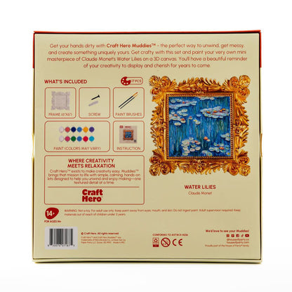 Back of the Craft Hero Muddies Monet Water Lilies 3D Wall Frame Painting Kit box