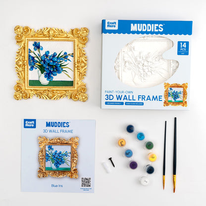 Contents of the Craft Hero Muddies Van Gogh Blue Irises 3D Wall Frame Painting Kit