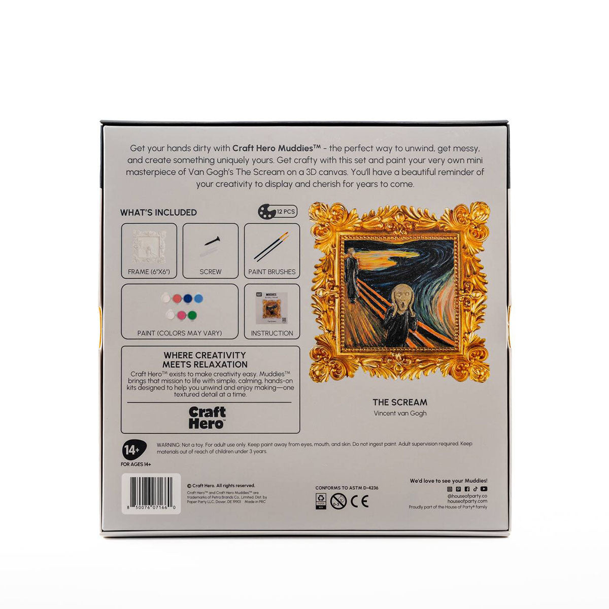 Back of the Craft Hero Muddies Van Gogh The Scream 3D Wall Frame Painting Kit box