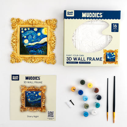 Contents of the Craft Hero Muddies Van Gogh Starry Night 3D Wall Frame Painting Kit 