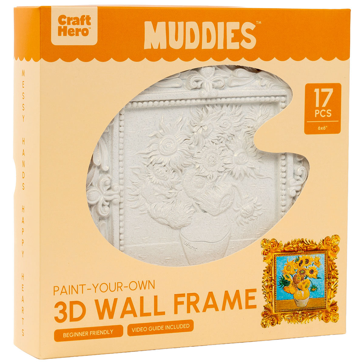 Front of the Craft Hero Muddies Van Gogh Sunflowers 3D Wall Frame Painting Kit box