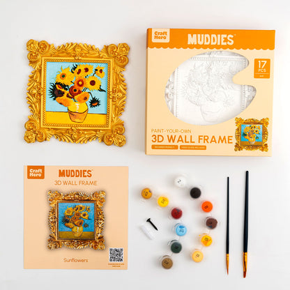Contents of Craft Hero Muddies Van Gogh Sunflowers 3D Wall Frame Painting Kit 