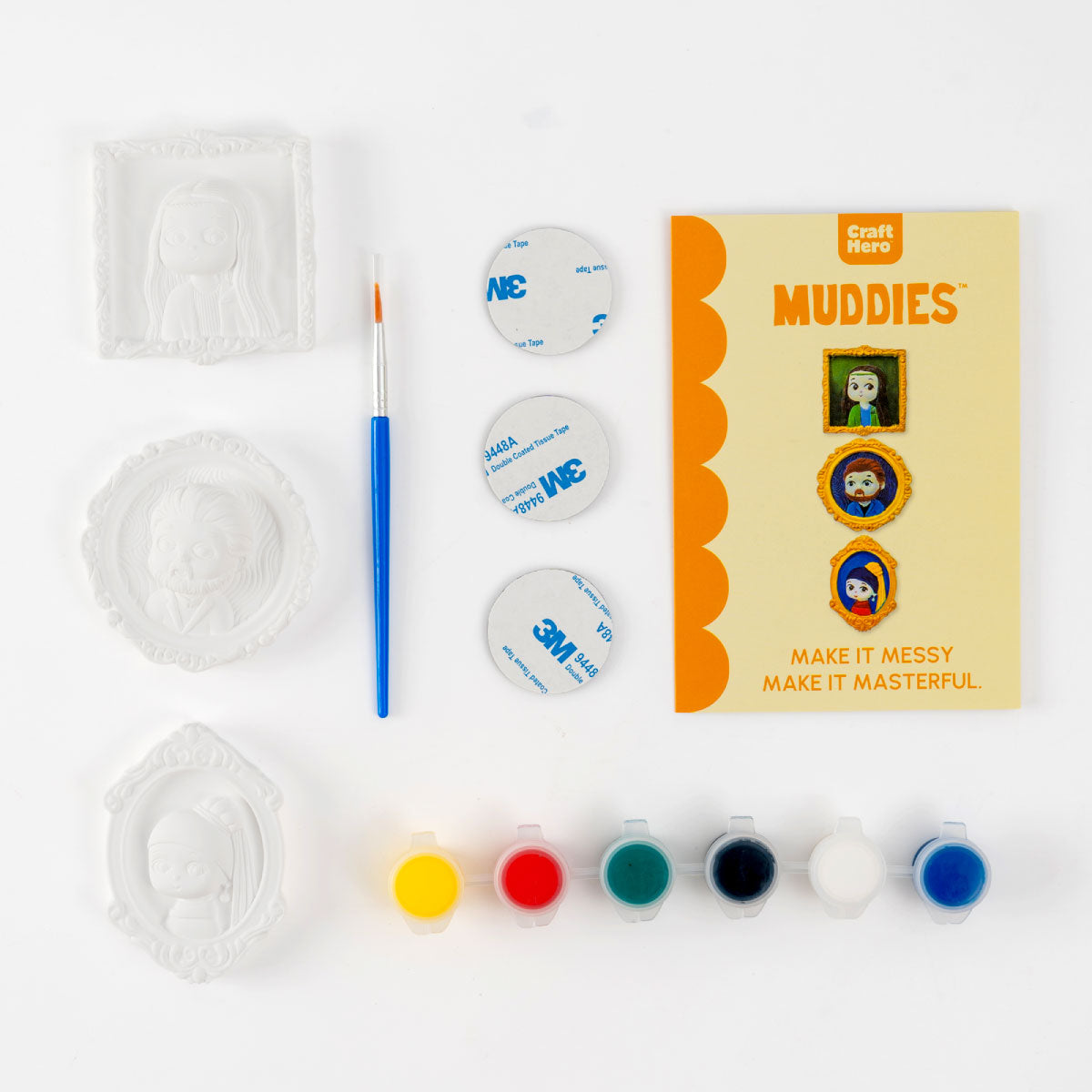 Contents of the Craft Hero Muddies Iconic Portraits 3D Magnets Painting Kit