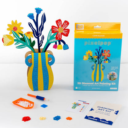 Completed Craft Hero PixelPop Capri Bloom 3D Diamond Painting Kit with contents