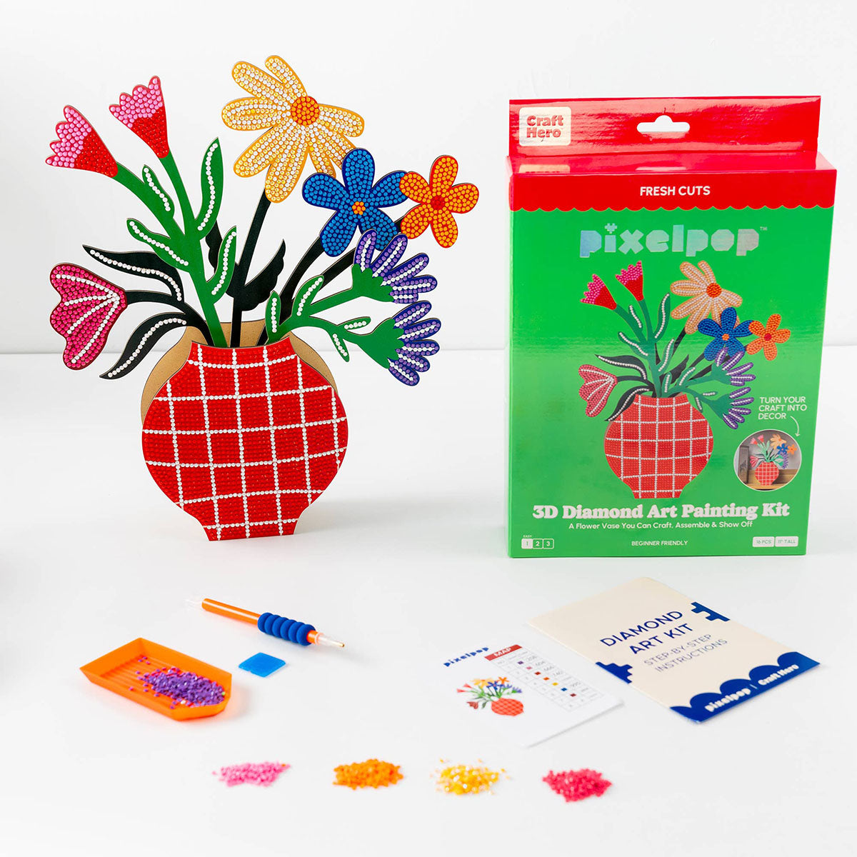 Craft Hero PixelPop Fresh Cuts 3D Diamond Painting Kit completed with contents