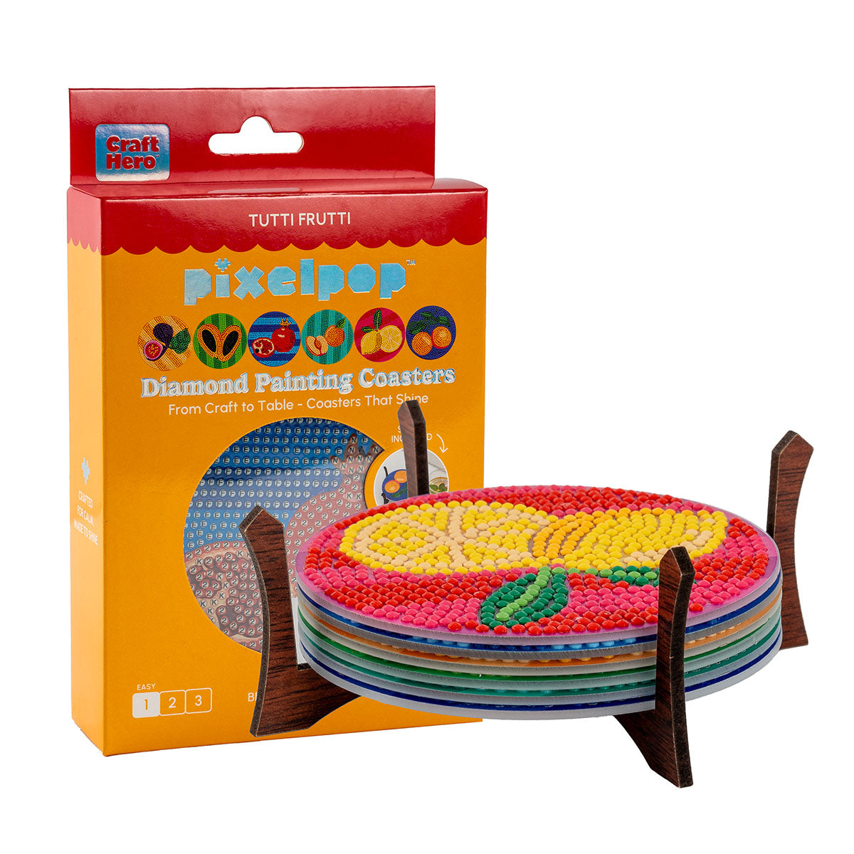 Craft Hero PixelPop Tutti Frutti Coasters Diamond Painting Kit box