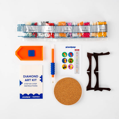 Craft Hero PixelPop Tutti Frutti Coasters Diamond Painting Kit contents