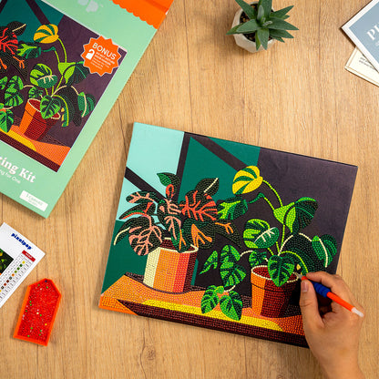 Person working on the Craft Hero PixelPop Plant Lover Diamond Painting Kit
