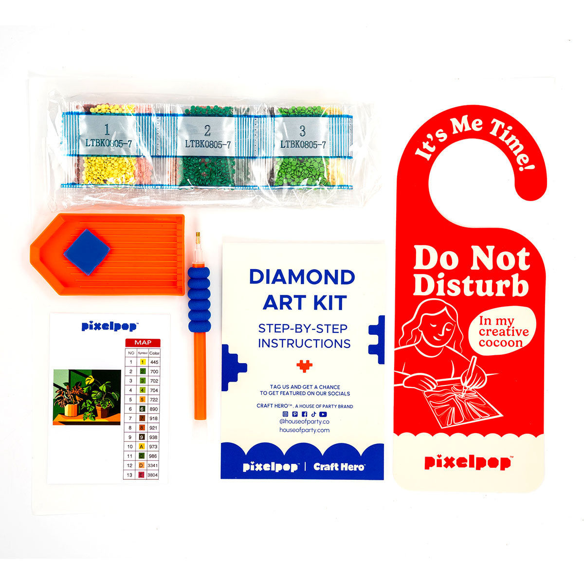 Contents of the Craft Hero PixelPop Plant Lover Diamond Painting Kit
