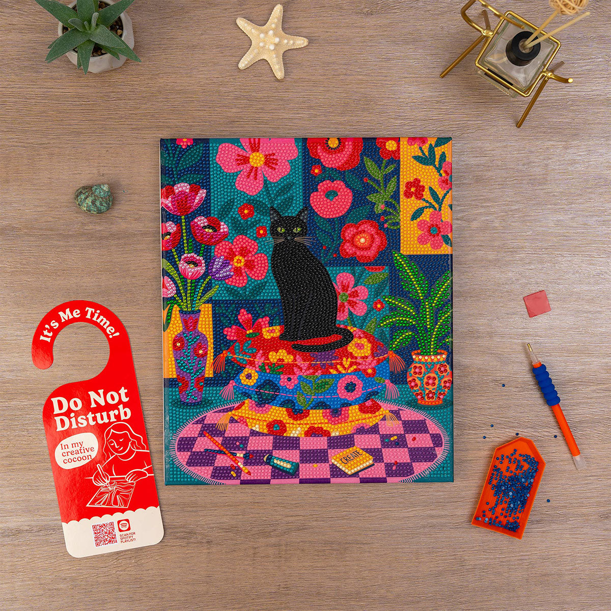 Completed Craft Hero PixelPop Studio Cat Diamond Painting Kit