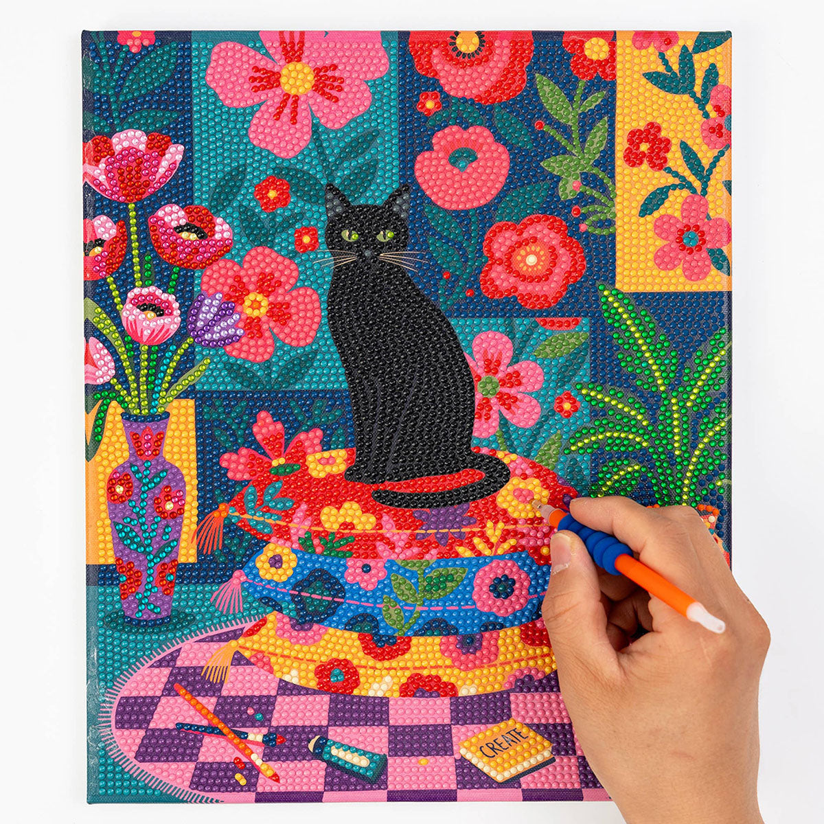 Person working on the Craft Hero PixelPop Studio Cat Diamond Painting Kit