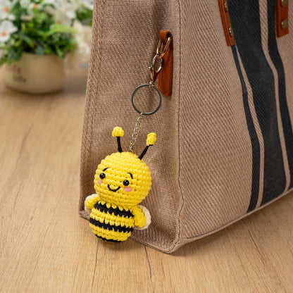 Craft Hero Threadies Beatrice Bee Crochet Kit completed project as a bag clip