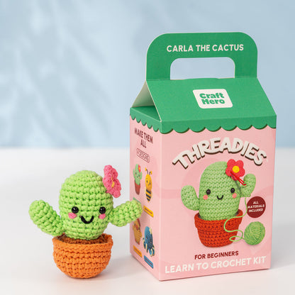 Craft Hero Threadies Carla Cactus Crochet Kit completed project and box