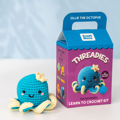 Craft Hero Threadies Ollie Octopus Crochet Kit box and completed project