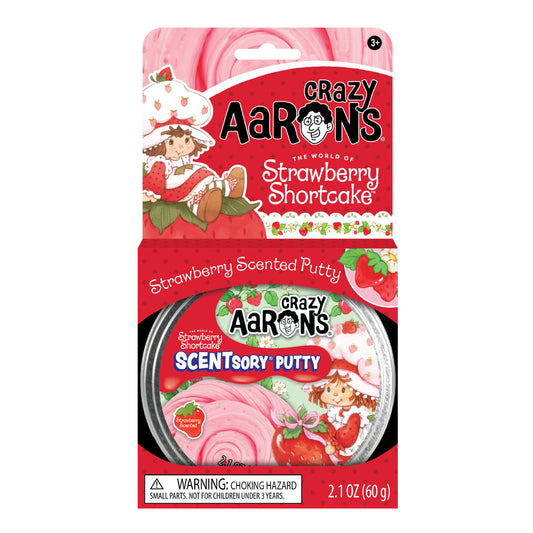 Crazy Aaron's Strawberry Shortcake scented putty packaging on a white background